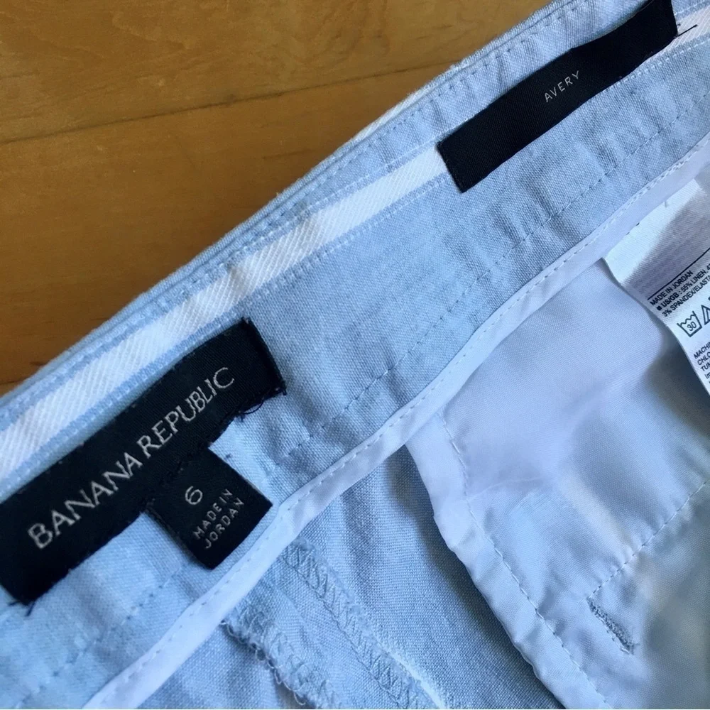 Banana Republic “Avery” Striped, Cropped, Wide Leg Capri, Blue, White, Size 6